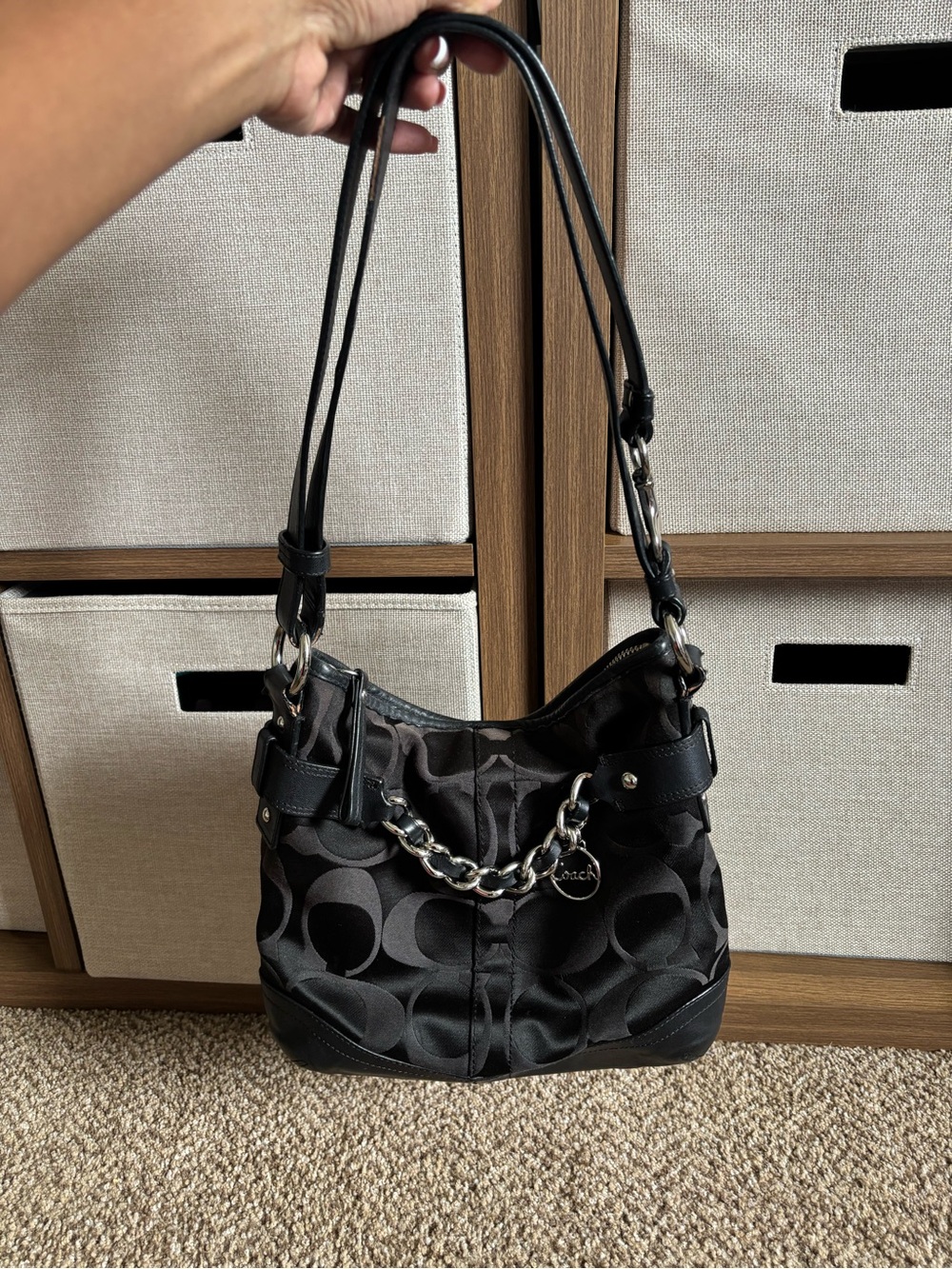 Coach Black Signature Chain-Detail Shoulder Crossbody Bag
